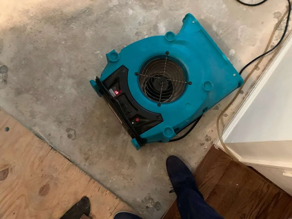 Air mover drying subfloor during Leak Detection & Repair in Camp Pendleton Mainside
